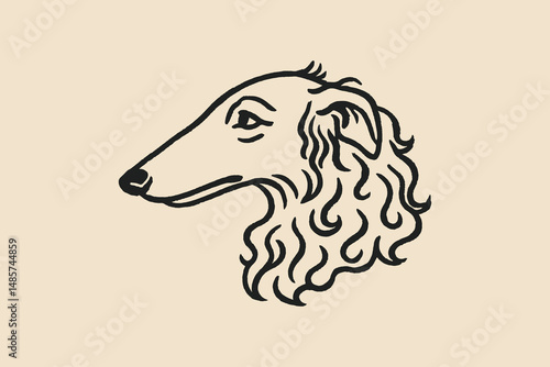 borzoi dog head engraving style closeup vector sketch