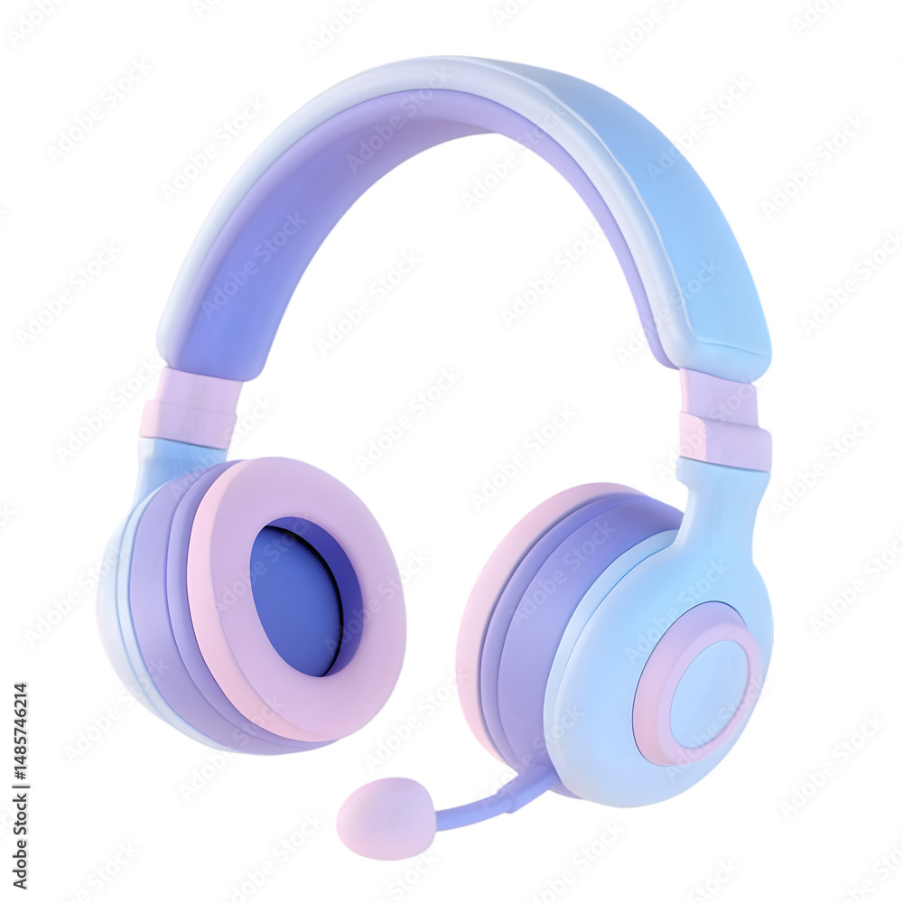 Vibrant 3D illustration of a pair of headphones in light shades of pink and blue, displayed against a muted backdrop. The design is aesthetically pleasing and suggests a contemporary product. Vibrant 3D illustration of a pair of headphones in light shades of pink and blue, displayed against a muted backdrop. The design is aesthetically pleasing and suggests a contemporary product.