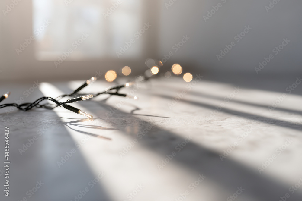 softly glowing christmas lights casting gentle shadows on light surface creating warm and inviting atmosphere