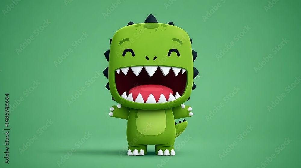 Fototapeta premium Happy Green Dinosaur Cartoon Character.