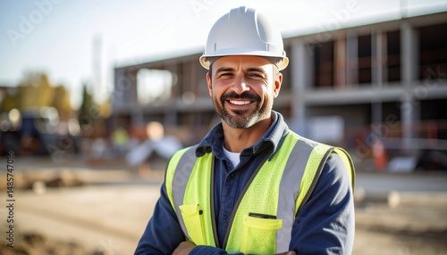 Construction Worker Smiling on Building Site