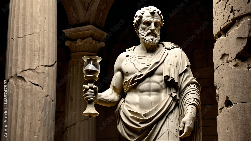 Fototapeta premium Torchbearer of the Past, A Roman Figure in Stone