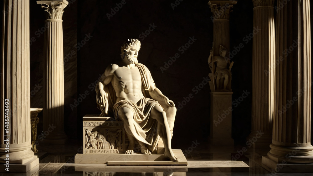 Fototapeta premium Regal Marble Figure Seated Amidst Ornate Classical Columns
