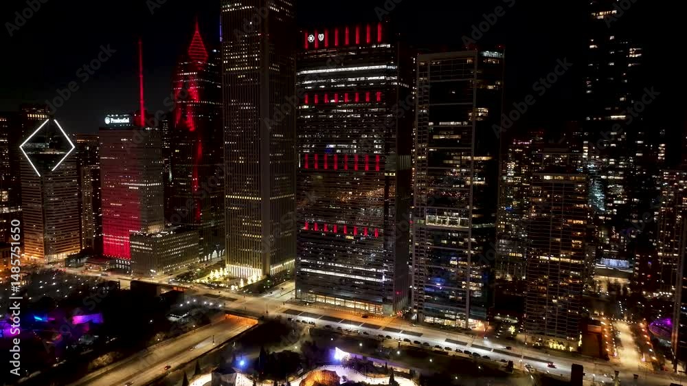 Night Chicago Skyline At Chicago In Illinois United States. Illuminated Downtown. City At Night Landscape. Chicago At Illinois United States. Chicago City District. City Skyline Scene. Night Chicago Skyline At Chicago In Illinois United States. Illuminated Downtown. City At Night Landscape. Chicago At Illinois United States. Chicago City District. City Skyline Scene.