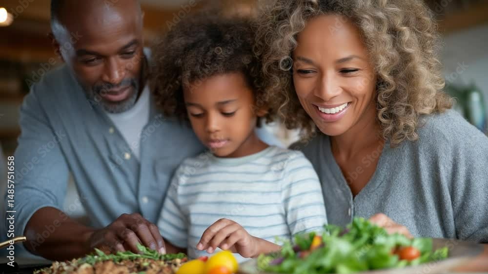 Balanced Nutrition in a Bright Kitchen with Family Cooking Balanced Nutrition in a Bright Kitchen with Family Cooking