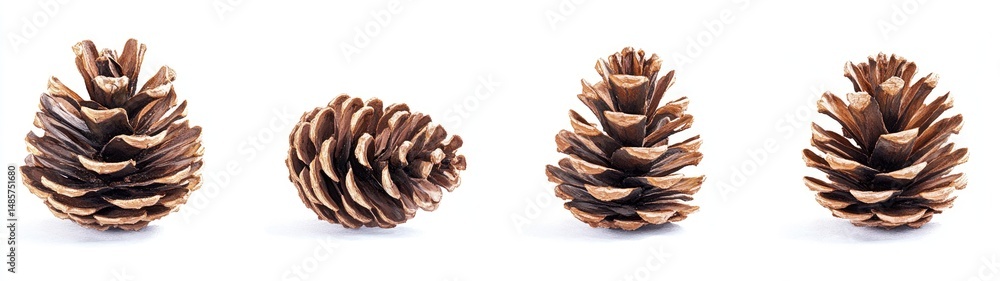 Four Pine Cones Against White Background Four Pine Cones Against White Background
