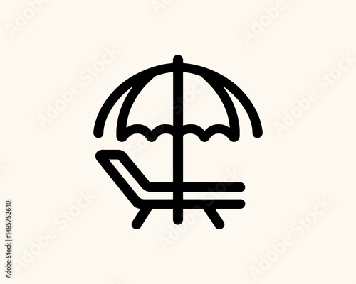Stylish beach chair with umbrella icon art