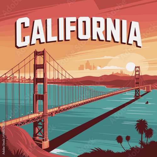 California Golden Gate Bridge Sunset Poster
