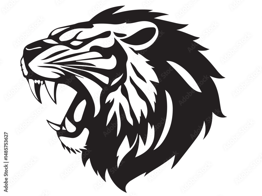 Roaring lion head silhouette isolated on white background. Lion logo design. Vector illustration. Roaring lion head silhouette isolated on white background. Lion logo design. Vector illustration.