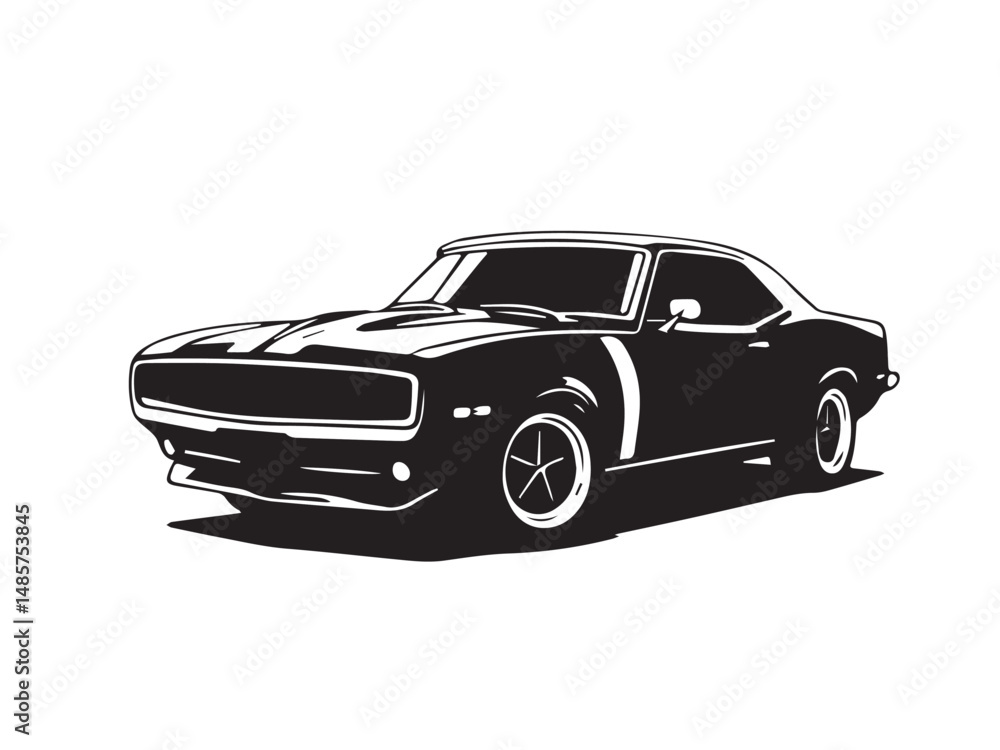 Naklejka premium Classic muscle car on white background. Vintage classic muscle car silhouette. Vintage car. Vector illustration. 