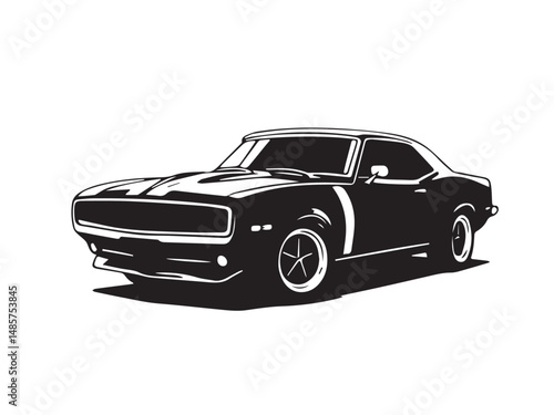 Classic muscle car on white background. Vintage classic muscle car silhouette. Vintage car. Vector illustration. 