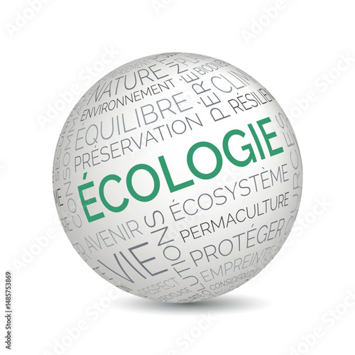 French ecology concept sphere with nature and sustainability keywords