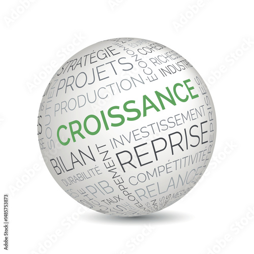 French growth concept sphere with economy and business keywords