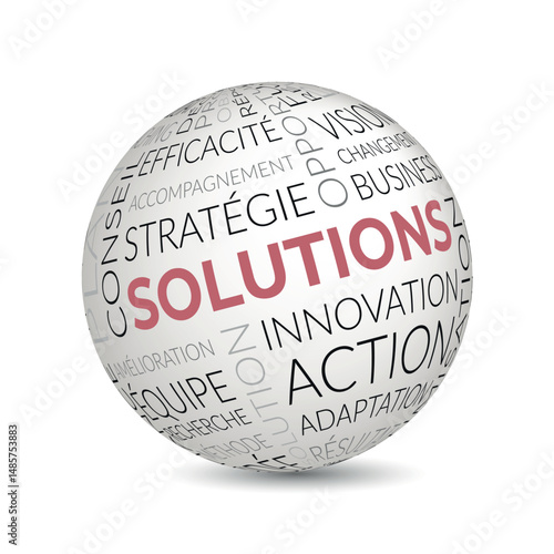 French solutions concept sphere with strategy and innovation keywords