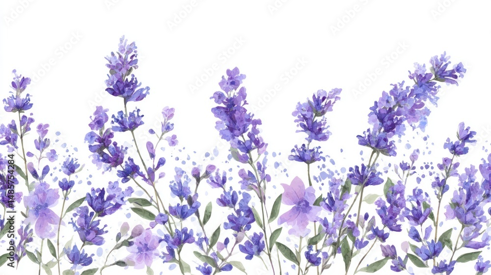 Naklejka premium Watercolor Lavender Floral Border