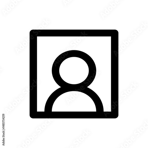 Outline drawing of a person icon inside a square frame with rounded corners and thick black lines design