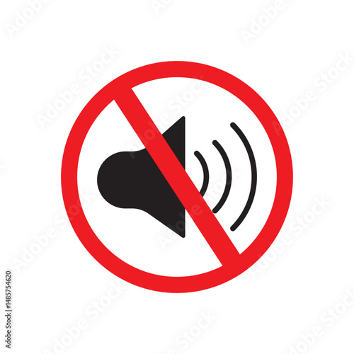 Prohibition sign for no sound, mute icon, noise ban symbol, silent mode enforcement