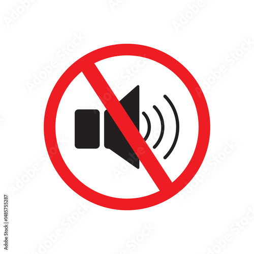 Prohibition sign for no sound, mute icon, noise ban symbol, silent mode enforcement