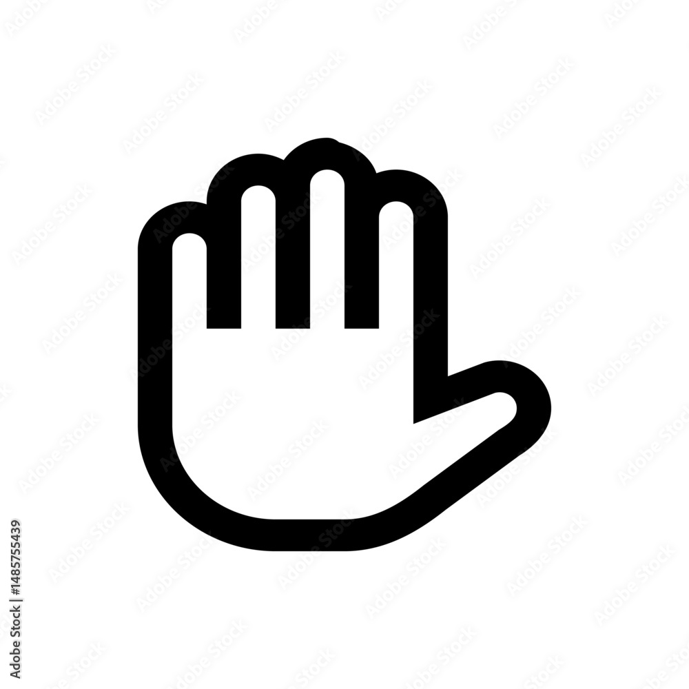 Illustration of a stylized hand with four fingers and a thumb presented in a simple black outline Illustration of a stylized hand with four fingers and a thumb presented in a simple black outline
