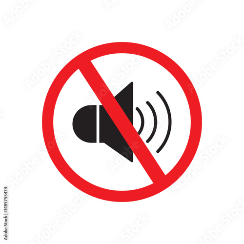 Illustration of No Loud Noice Sign Icon, Black and white no sound icon indicates silence or mute mode in a round frame Ideal for websites apps and presentations.
