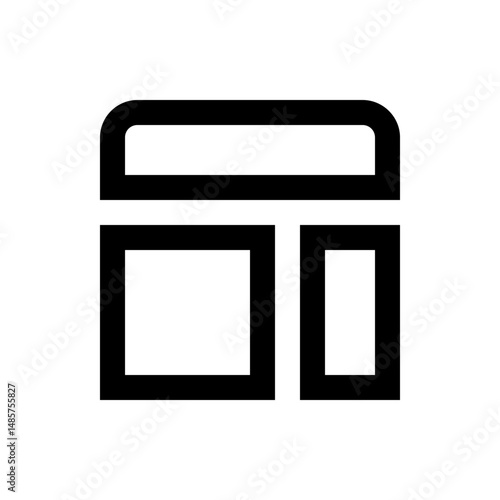 Illustration of a simple layout icon with a rounded rectangle and two rectangular boxes below it