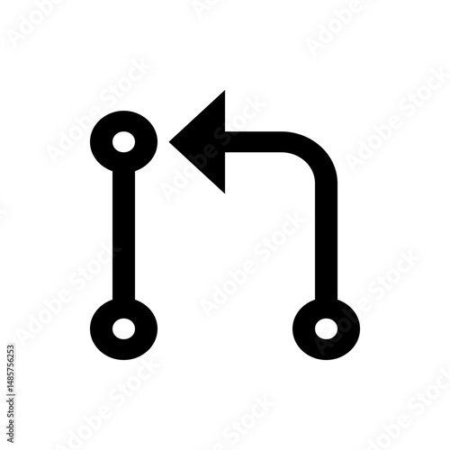 Black arrow pointing left connected to a vertical line with circles on both ends and right angle line