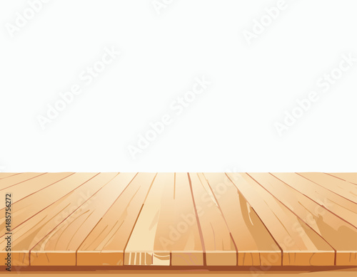 Bright and simple wooden tabletop design, created in a stylized flat art style. This empty space concept is perfect for editing, branding visuals, or placing digital elements.