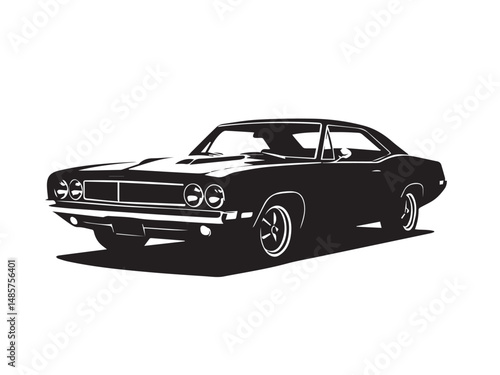 Classic muscle car on white background. Vintage classic muscle car silhouette. Vintage car. Vector illustration. 