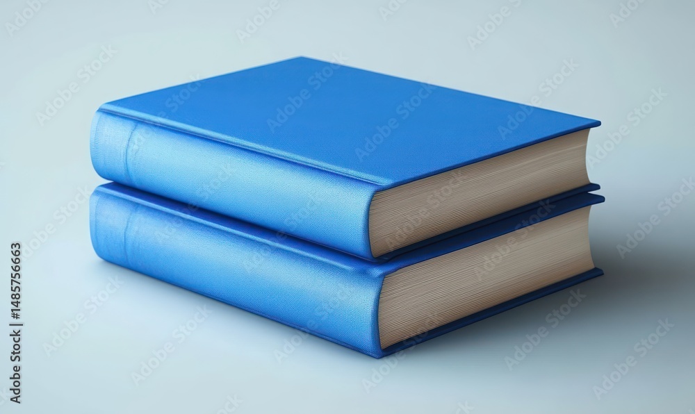 Two closed hardcover books with blue covers stacked on a light surface evoking a calm and focused atmosphere Two closed hardcover books with blue covers stacked on a light surface evoking a calm and focused atmosphere