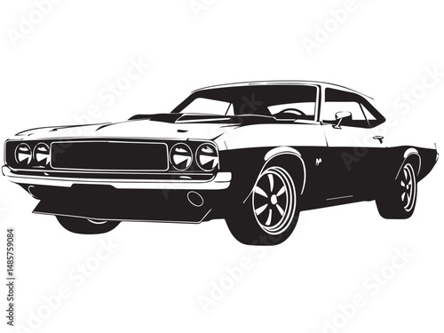 Classic muscle car on white background. Vintage classic muscle car silhouette. Vintage car. Vector illustration. 