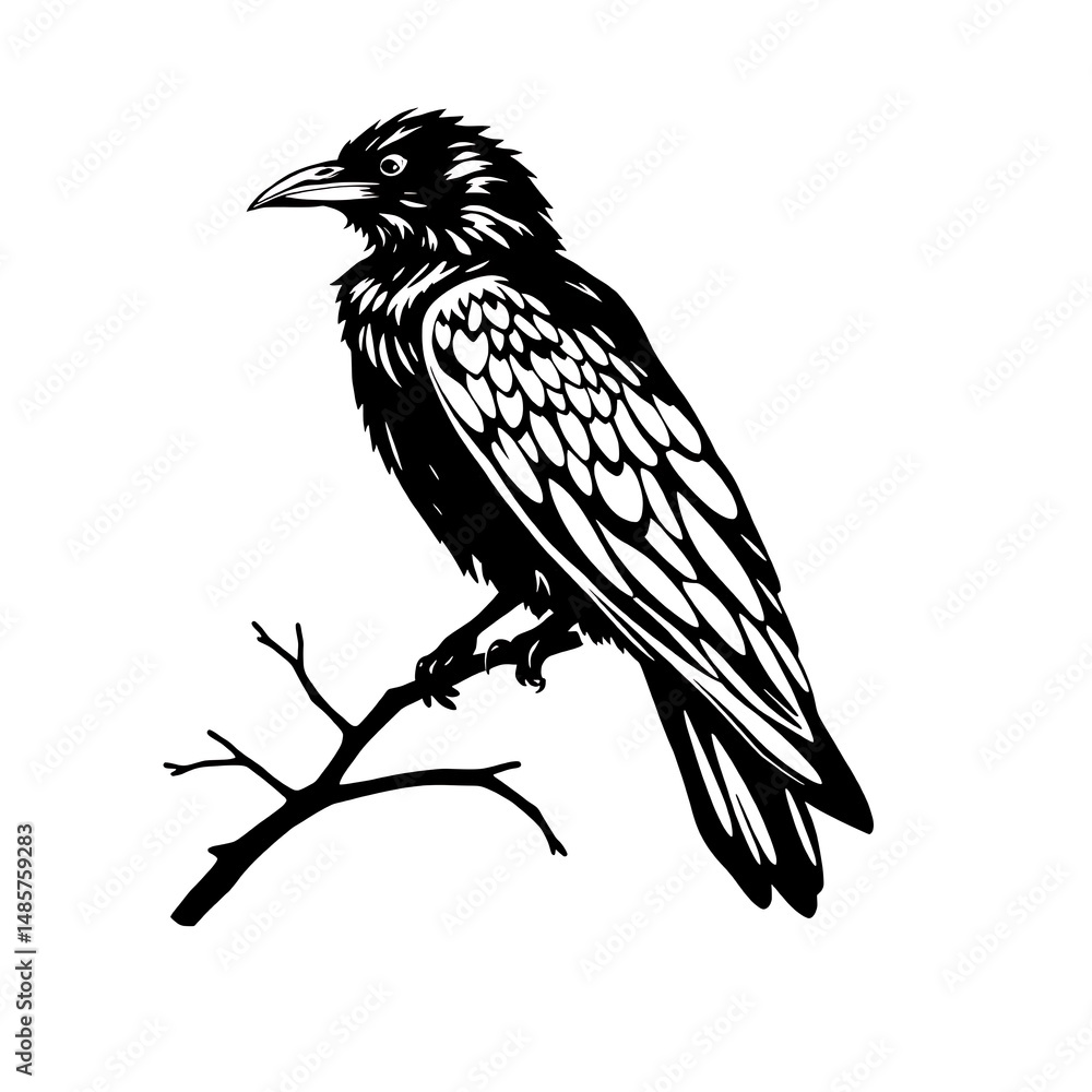 Fototapeta premium black and white crow line art vector