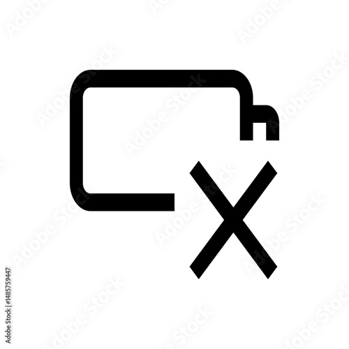 Illustration of a battery icon with a cross mark indicating error or disconnection in black and white color