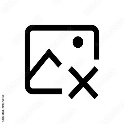 Image icon with a landscape symbol and a cross indicating deletion or removal of the image element icon