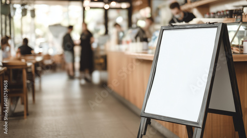 white menu mockup standing near cashier counter in casual restaurant