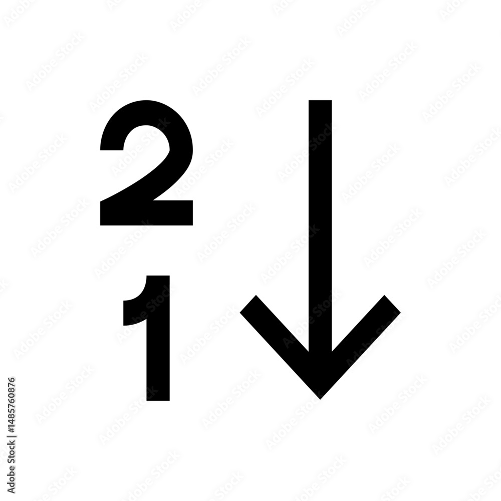 Illustration showing the numbers two and one above a downward pointing arrow against a white background Illustration showing the numbers two and one above a downward pointing arrow against a white background