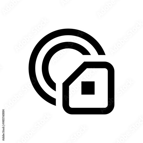 Illustration of a cast icon representing media streaming with concentric circles and square symbol design