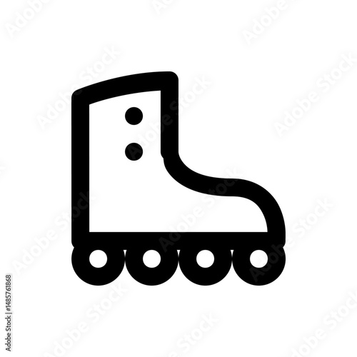 A simple black and white illustration of a roller skate with four wheels in a minimalist style design