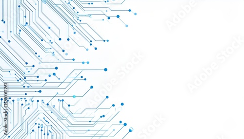 Abstract circuit board layout with glowing lines and nodes, isolated on white background