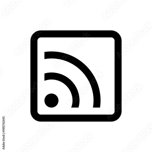 Black and white rss feed icon inside a rounded square with curved lines signifying broadcast signal