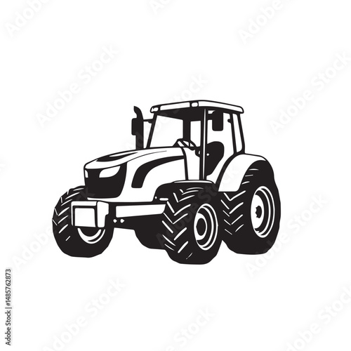 Farm tractor, black and white silhouette logo design isolated on a white background. A farm Tractor Silhouette. Vector illustration.	