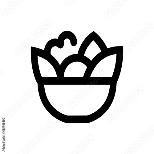 Outline drawing of a bowl filled with salad and greens with a simple and clean design style image