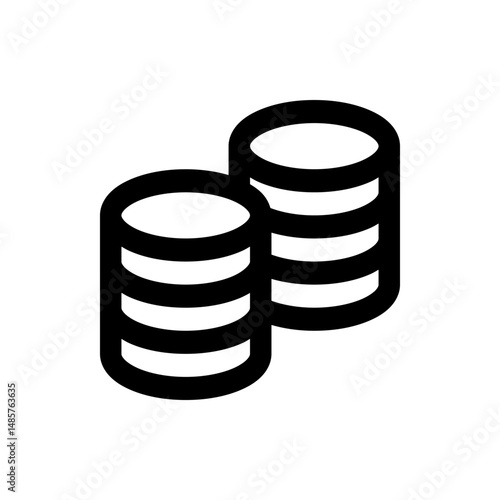 Two stacked coin piles in black and white illustrating finance or currency or investment concept