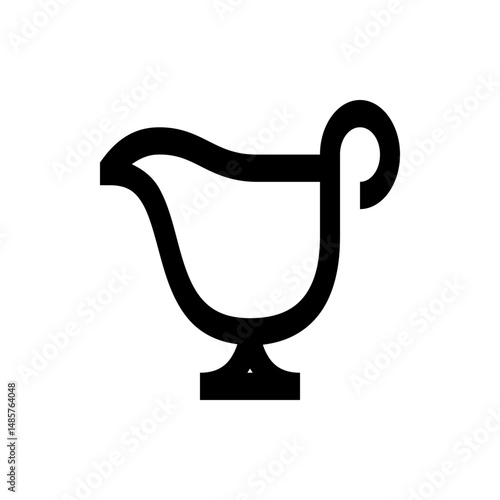 Illustration of a simple black gravy boat with a curved spout and handle on a white background design