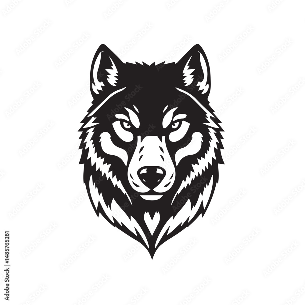 Naklejka premium Wolf Face Icon. Wolf silhouette on white background. Minimal Wolf Head Symbol. Wolf Logo. Vector illustration.