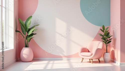 Abstract geometric shapes in calming pastel hues create a soothing interior design repeat , background, artistic