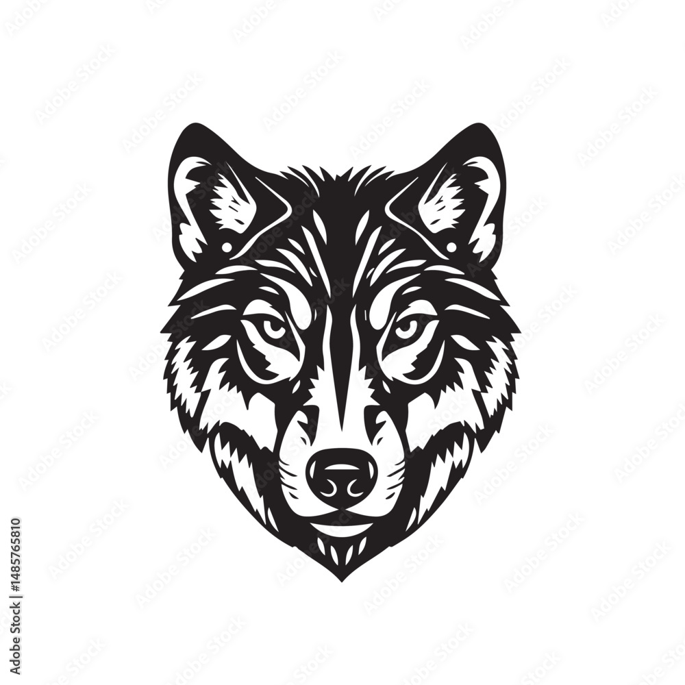 Fototapeta premium Wolf Face Icon. Wolf silhouette on white background. Minimal Wolf Head Symbol. Wolf Logo. Vector illustration. 
