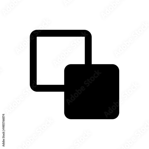 Overlapping squares icon with one square outlined and the other filled in black color design element