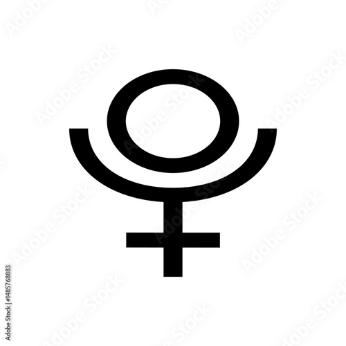 Illustration of the pluto symbol featuring a circle above a crescent shape and a cross below in black color