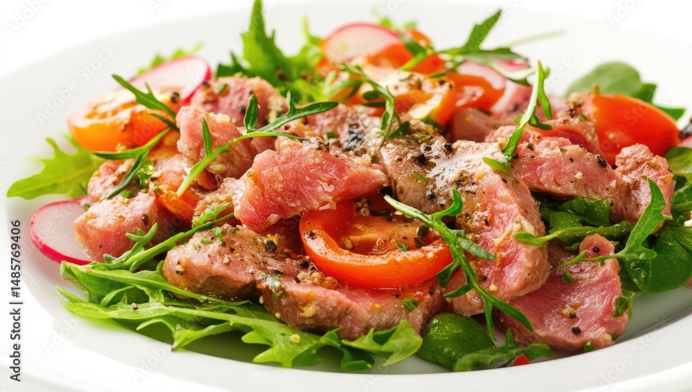 Tuna salad with greens, radish, and tomatoes Tuna salad with greens, radish, and tomatoes