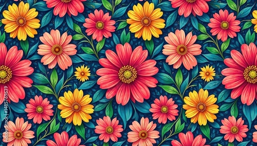 Intricate floral design, repeating seamlessly , autumn, organic